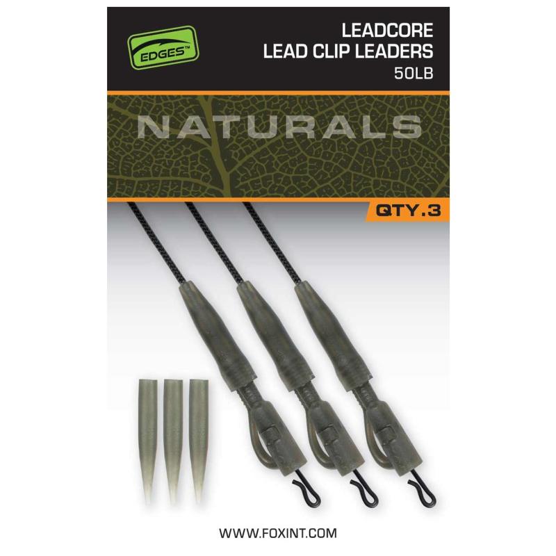 Sada Leadcore s bezpečnostním klipem Fox Naturals Lead Clip Leaders 50lb 3ks