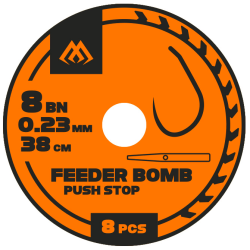 Przypony do Feeder Bomb Mikado z Push Stopem 38cm Roz. 10 8szt - Bezzadziorowe