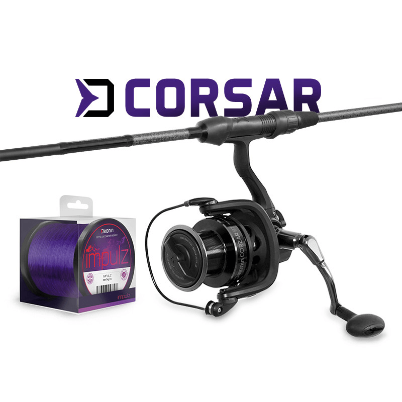 Kapr set Delphin CorsaBlack Prut + naviják 360cm 3lb 3-díly
