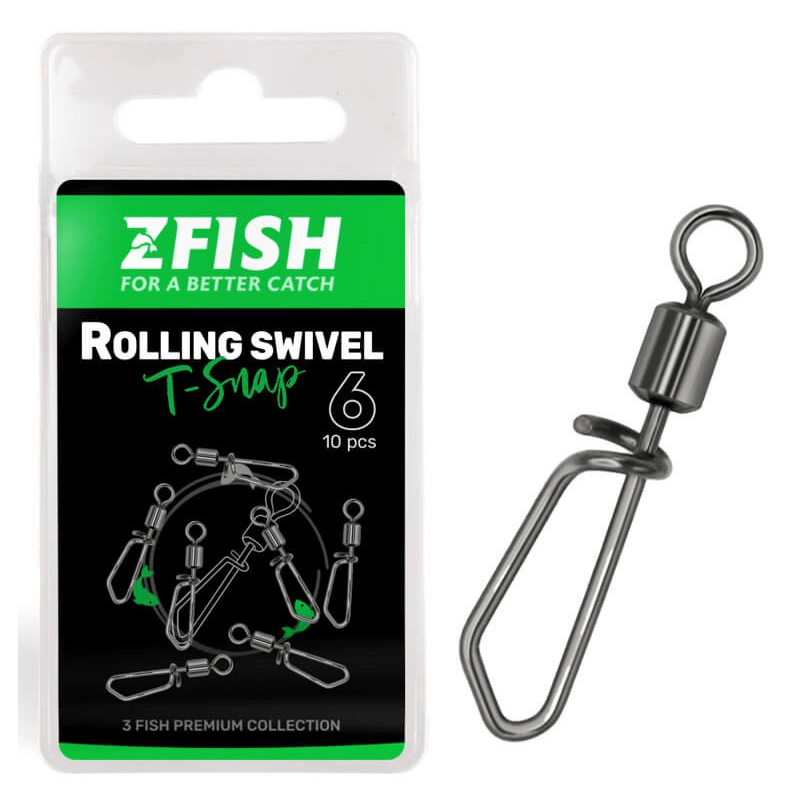 Krętlik z Agrafką ZFish Rolling Swivel with T Snap 10 pc