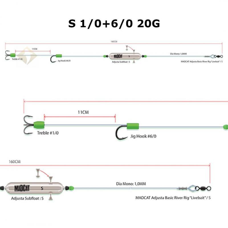 Fertigmontage Madcat Adjusta Basic Livebait S 1/0+6/0 20G