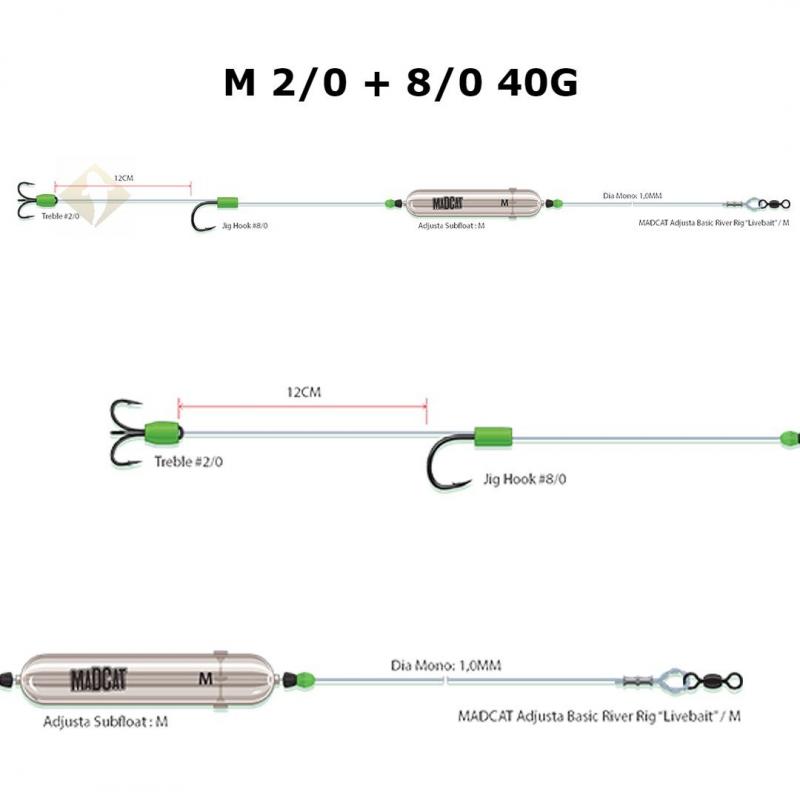 Fertigmontage Madcat Adjusta Basic Livebait M 2/0 + 8/0 40G